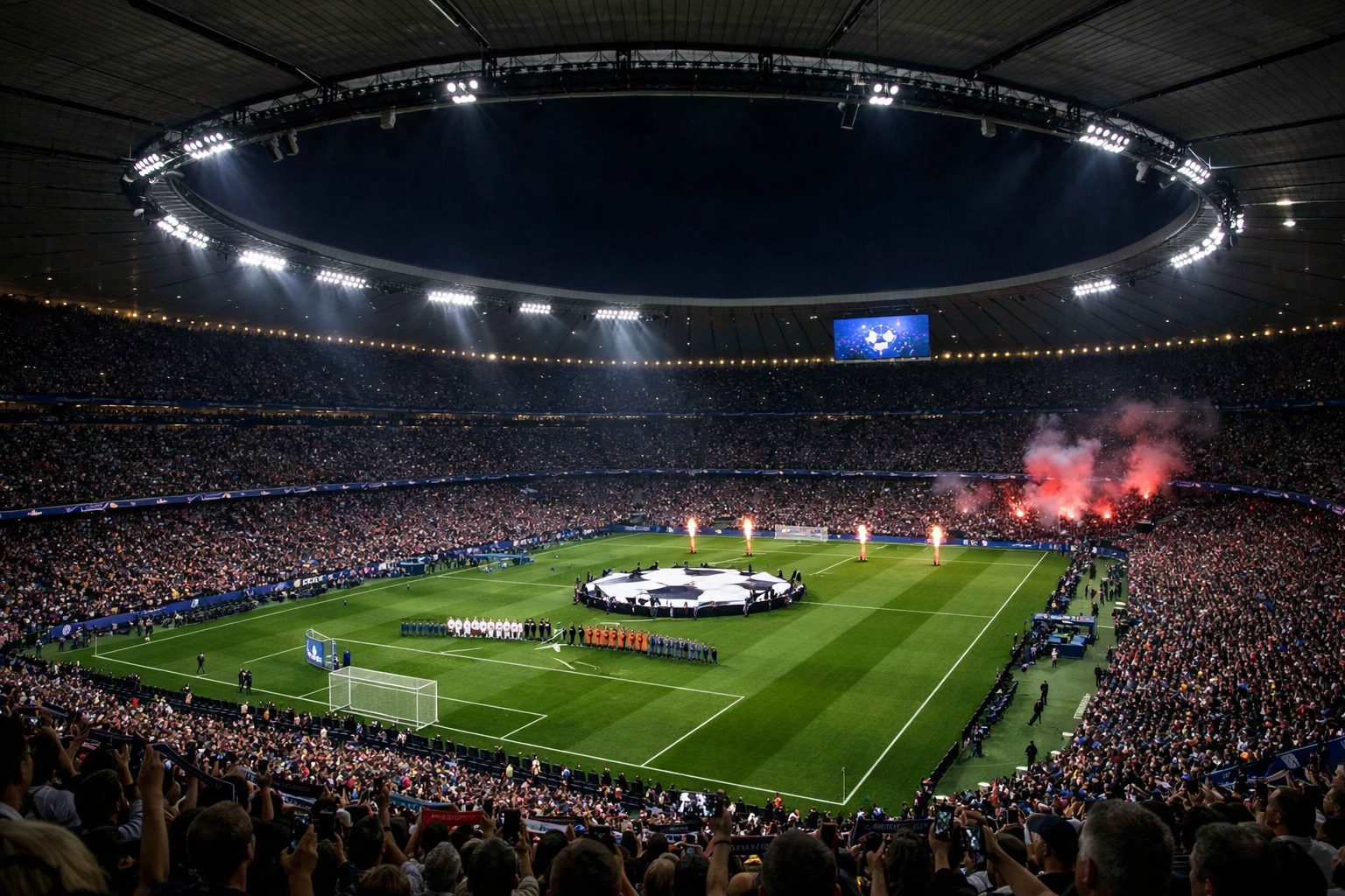 Champions League final night stadium wide shot