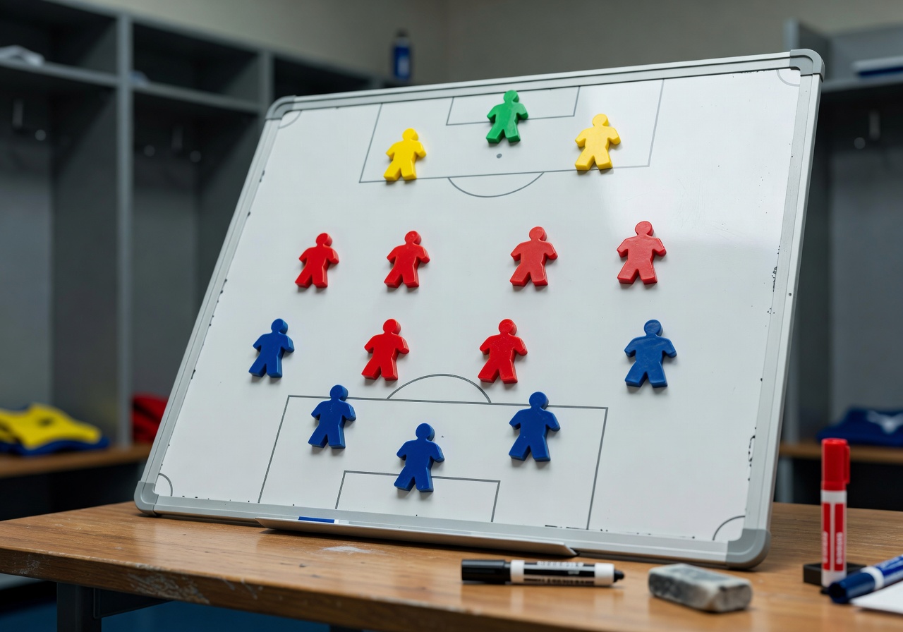 Football tactical board with formation markers